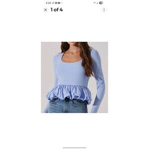 ASTR The Label Women's Bubble Peplum Top Size M Blue